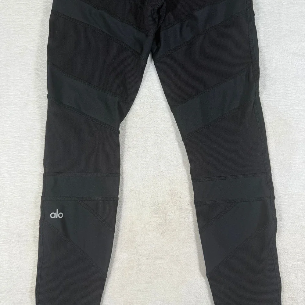Alo Yoga High-Waist Moto Legging Black Ribbed Mesh Performance W0245R Size XS